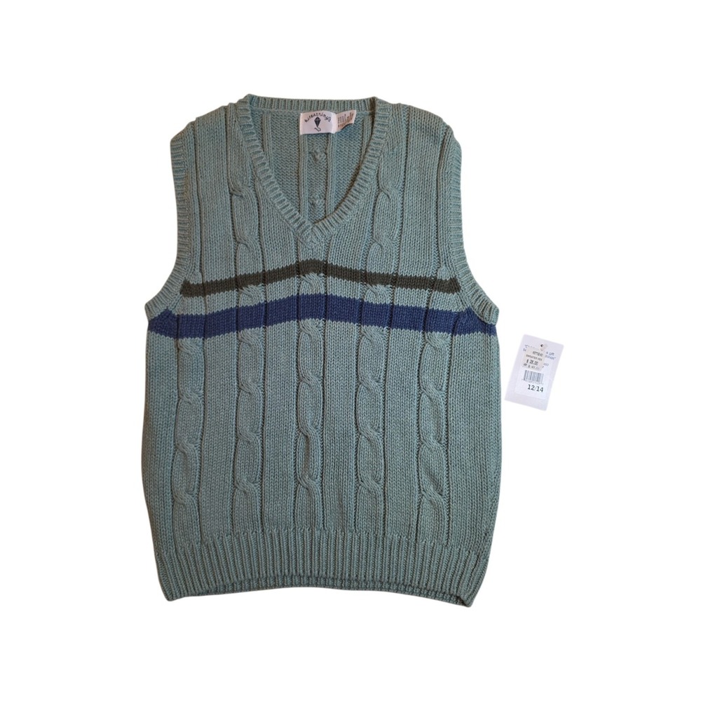 NWT Kitestrings Cable Knit Sweater Vest Youth 12/14 Sage Green Preppy V Neck